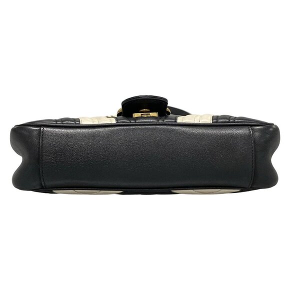 Auth GUCCI GG Marmont Quilting Small Shoulder Bag 443497 Black White Leather - Picture 6 of 16